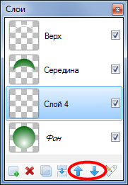 Стрелки перемещения слоев